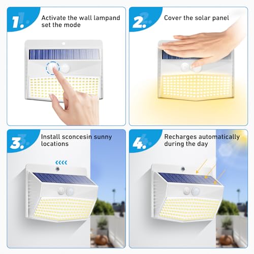 8 Pack Solar Motion Sensor Lights Outdoor Waterproof with 3 Modes (8 Count)
