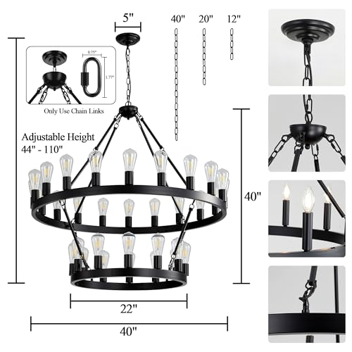 2 Tier Black Wagon Wheel Chandelier