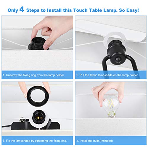 Bedside Touch Control 3 Way Dimmable Table Lamp with Cream Fabric Shade