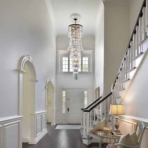 Luxury Modern Long Staircase K9 Chandeliers Black Top Design 10
