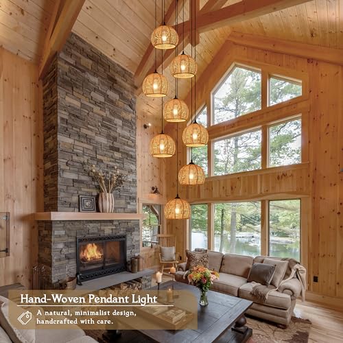 8 Light Woven Foyer Chandeliers for High Ceiling H100"