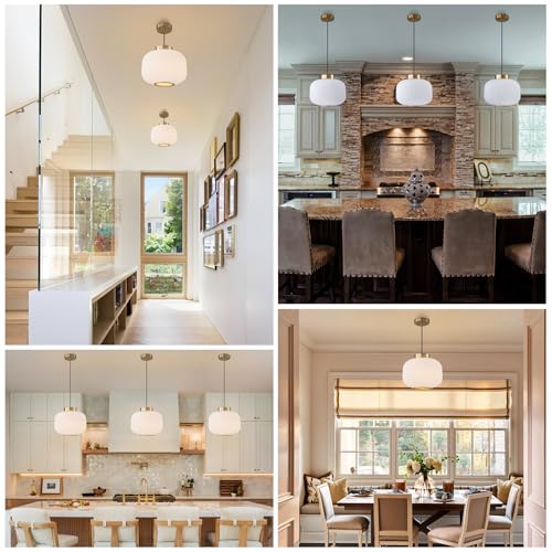 EDSILIVE White Glass Pendant Lights Kitchen Island 11.81" Antique Lantern White Glass Hanging Ceiling Light Fixture with Adjustable Wire for Dining Room Kitchen Table
