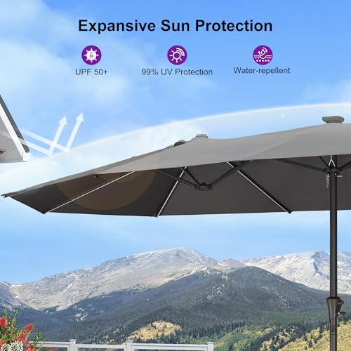 Patio Umbrella 15ft with Base and Solar Lights Outdoor