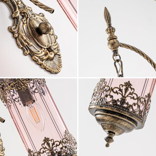 Antique Gothic Pink Glass Wall Sconce for Bedroom