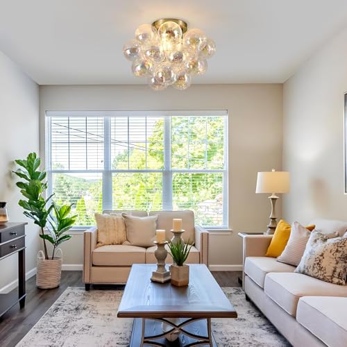 Gold Semi Flush Mount Bubble Chandelier Light Fixture