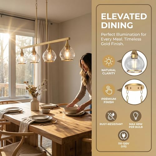 Brushed Gold Kitchen Island Linear Pendant Light