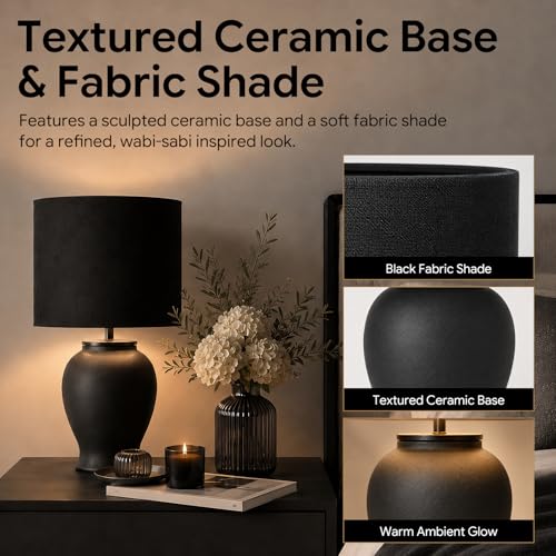 Black Ceramic Table Lamp with Black Shade