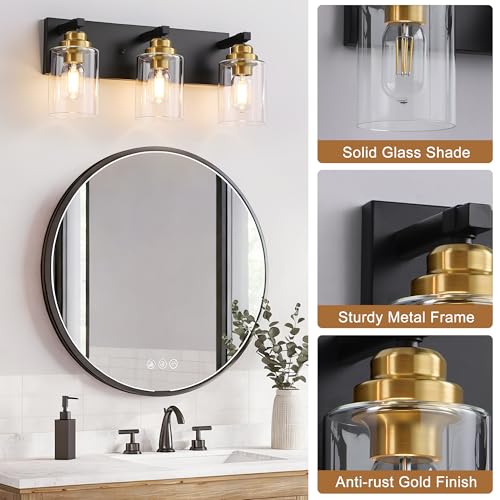 3 Light Black and Gold Bathroom Vanity Light
