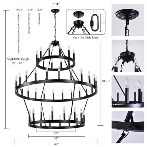 3 Tier Black Large Wagon Wheel Chandelier
