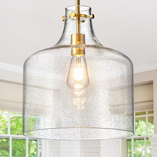 12" Farmhouse Seeded Glass Pendant Light