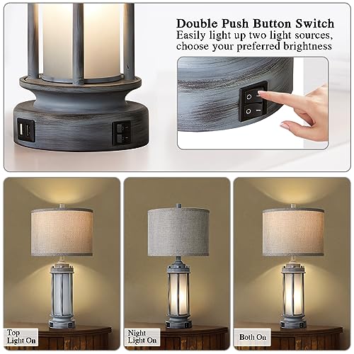 Set of 2 Rustic Table Lamps for Living Room with 2 USB C+A Ports (2 Count)