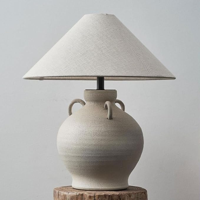 New Chinese Wabi-sabi Style Living Room Bed Bedside Desk Light Vintage Natural Fabric Ceramic Desk Lamp Club Villa Restaurant Coffee Shop Table Lamp Study Apartment Office Lighting Fixture