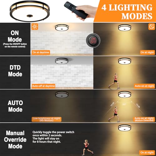 16IN LED Motion Sensor Outdoor Ceiling Light with Remote