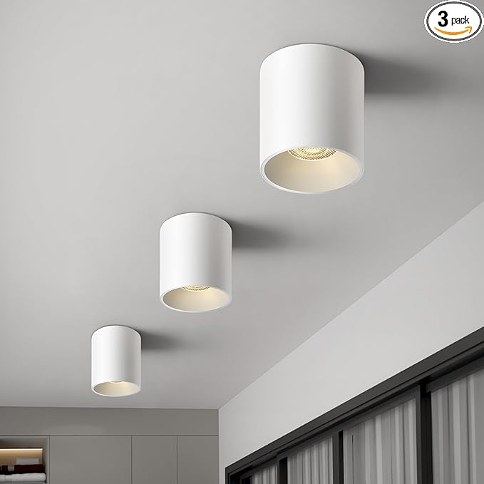 OKELI Modern LED Cylinder Ceiling Lights, White Dimmable Hallway Living Room Kitchen Flush Mount Ceiling Lamps COB 20W 4000K 3Pack
