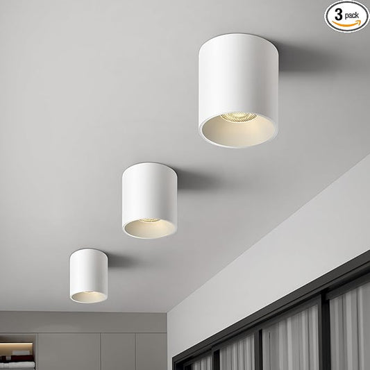OKELI Modern LED Cylinder Ceiling Lights, White Dimmable Hallway Living Room Kitchen Flush Mount Ceiling Lamps COB 20W 4000K 3Pack