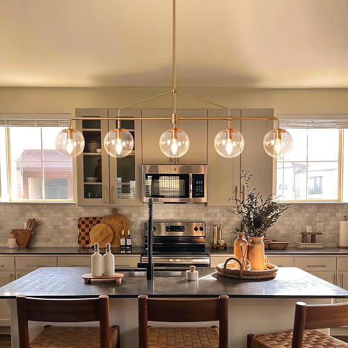 Modern Gold Linear Chandelier 5 Lights Dining Room Chandelier Over Table