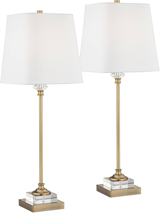 Regency Hill Julia 29 1/2" Tall Skinny Buffet Traditional Glam End Table Lamps Set of 2 Gold Clear Crystal Metal Living Room Bedroom Bedside Nightstand House Office Home Reading White Shade