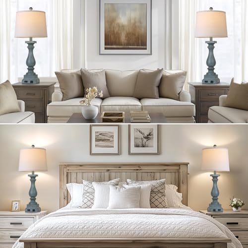 28" Tall Farmhouse Table Lamps Set of 2 with USB C+A Ports and AC Outlet (2 Count)