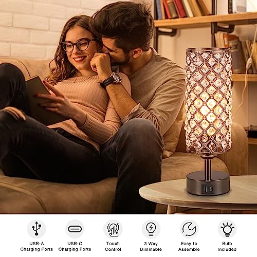 Black Crystal Touch Lamp with USB