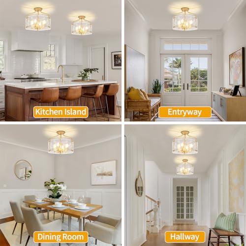 Gold Semi Flush Mount Ceiling Lights Modern Entryway Hallway Light Fixture