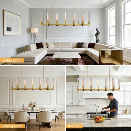 67 Inch Gold Candle Rectangular Chandelier