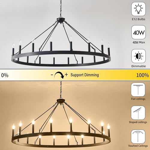 53 Inch Large Black Wagon Wheel Chandelier 18
