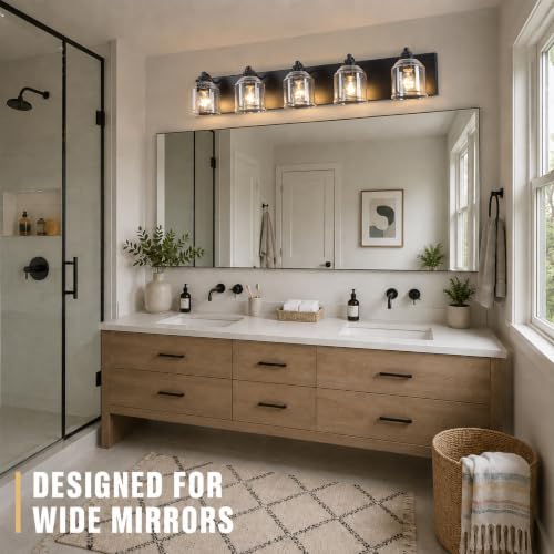 5 Light Vanity Lights for Bathroom Large 40" with Bubble Glass Shade