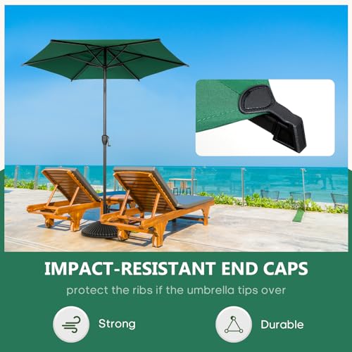 7.5FT Lyon Outdoor Patio Umbrella Outdoor Table Umbrella with Push Button Tilt and Crank Market Umbrella 6 Sturdy Ribs UV Protection Waterproof for Garden Deck Backyard Pool Dark Green