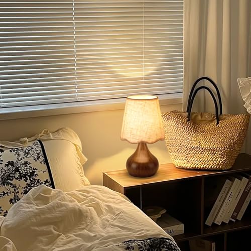 Wood Grain Small Table Lamp Touch Control