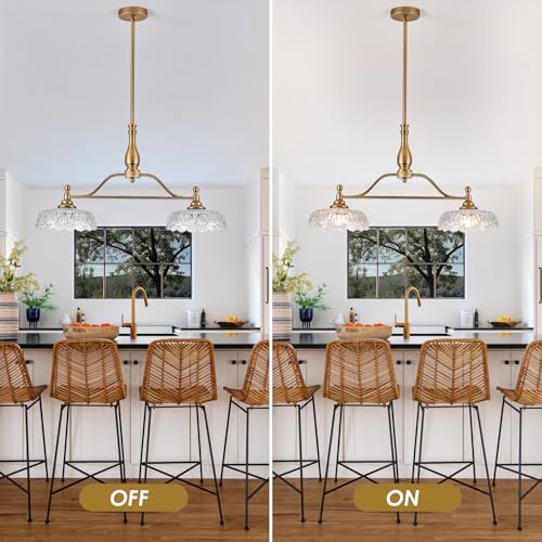 Chandeliers Pendant Light Fixture Vintage Pendant Lighting Fixtures 2 Lights Chandelier Matte Brass Kitchen Glass Hanging Lamp for Island Dining Room Living Room