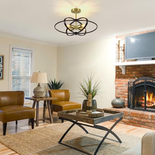 Semi Flush Mount Ceiling Light Chandelier 20'' Black and Gold Modern Light Fixtures Ceiling 4