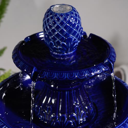 2 Tier Dark Blue Ceramic Pedestal Fountain