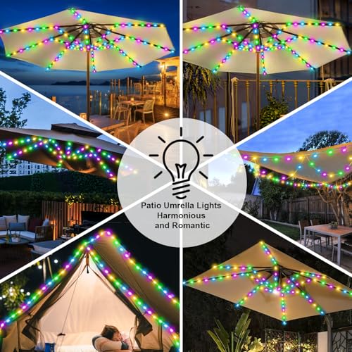 Patio Umbrella Solar Lights Outdoor 8 Strands with 8 Lighting Mode 152 LEDs