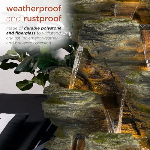 WIN1092 Outdoor Multitiered Rock Waterfall Floor Fountain with Warm White LED Lights