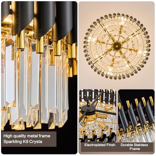 Black and Gold Crystal Chandelier Contemporary 24" with 5