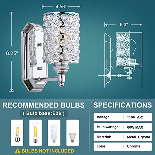 Crystal Wall Sconce Chrome Dry&Wet Dual Use 2 Pack 1 Light UL Certified (2 Count)
