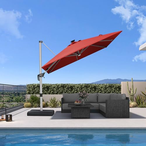 Patio Umbrella with Base 9' X 9' Solar LED Light