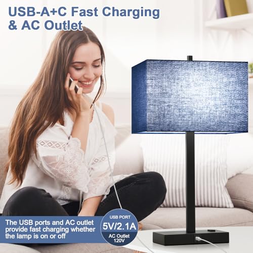 21" Set of 2 Bedside lamp with USB A+C & AC Outlets (2 Count)