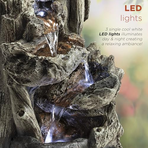 14"H Indoor Tiered Log Tabletop Fountain with LED Lights