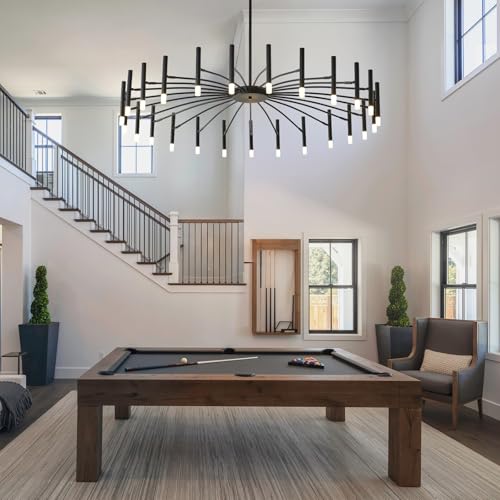 25 Light Modern LED Chandelier 53" Large Black Farmhouse Chandelier