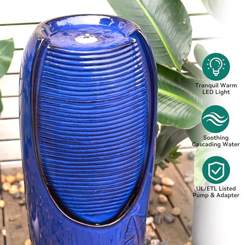 Autodaya 33" H Ceramic Jar Outdoor Water Fountain with Lights