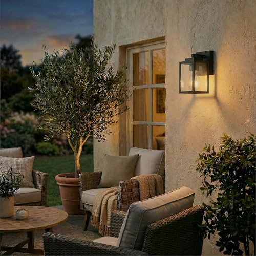 7" Classic Outdoor Wall Sconce 1 Light in Matte Black Rectangular Metal Frame and Clear Glass Shade Waterproof Porch Light Patio Light Pack of 2 (2 Count)