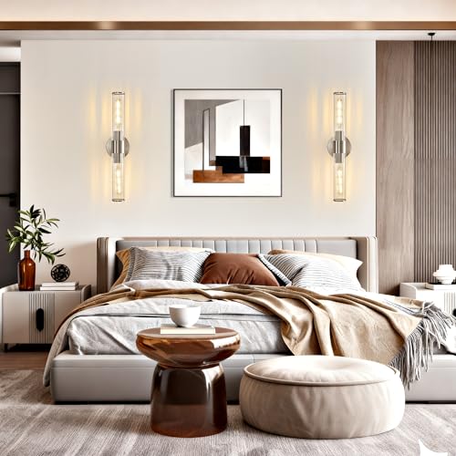 Hardwired Nickel Bathroom Vanity Light Threaded Glass Wall Sconce