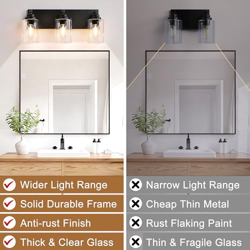 3 Light Matte Black Bathroom Vanity Light