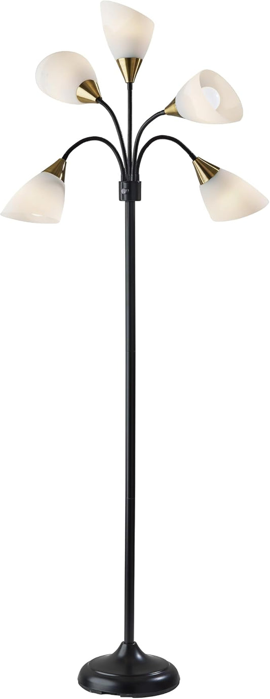 Adesso Floor Lamp with 5 Movable Shades & Adjustable Brightness – Perfect Lighting for Bedroom Decor, Beauty & Art Studio, Black