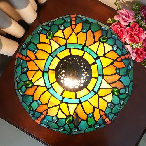 Tiffany Lamp Stained Glass Table Lamp for Living Room Bedroom Bedside Nightstand Home Office LED Bulb Included