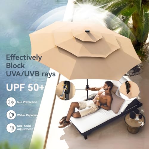 10ft 3 Tier Outdoor Patio Umbrella with 24pcs LED Lights
