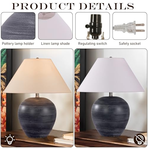 21'' Large Gray Base Ceramic Basin Table Lamp Set of 2 for Bedroom (2 Count)