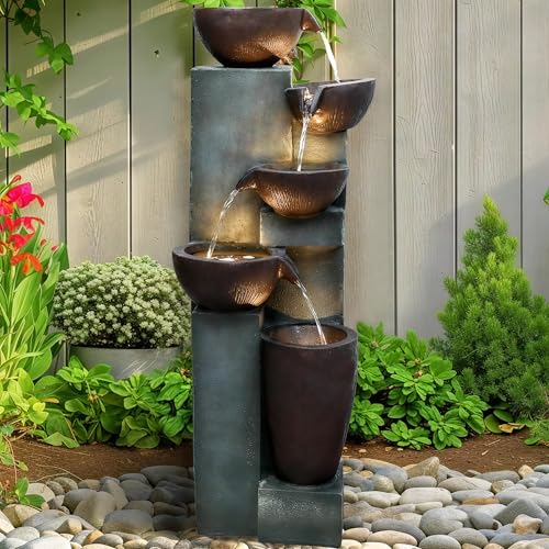 39.7" Tall Outdoor Water Fountain and Waterfalls