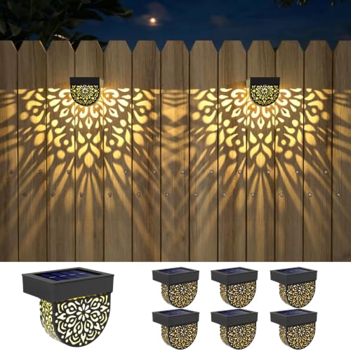 Solar Fence Lights 6 Pack Solar Deck Step Wall Lights Outdoor Waterproof LED Decorations Warm Yellow Light Decorative Lighting for Garden